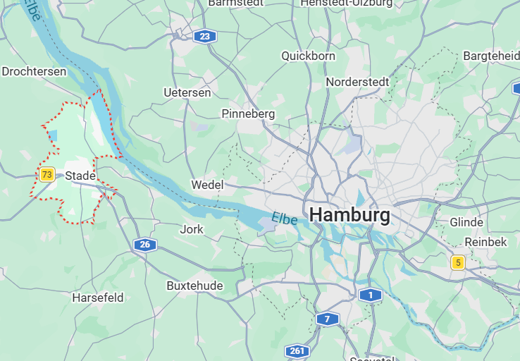 De Duitse stad Stade op Google Maps (links in beeld)